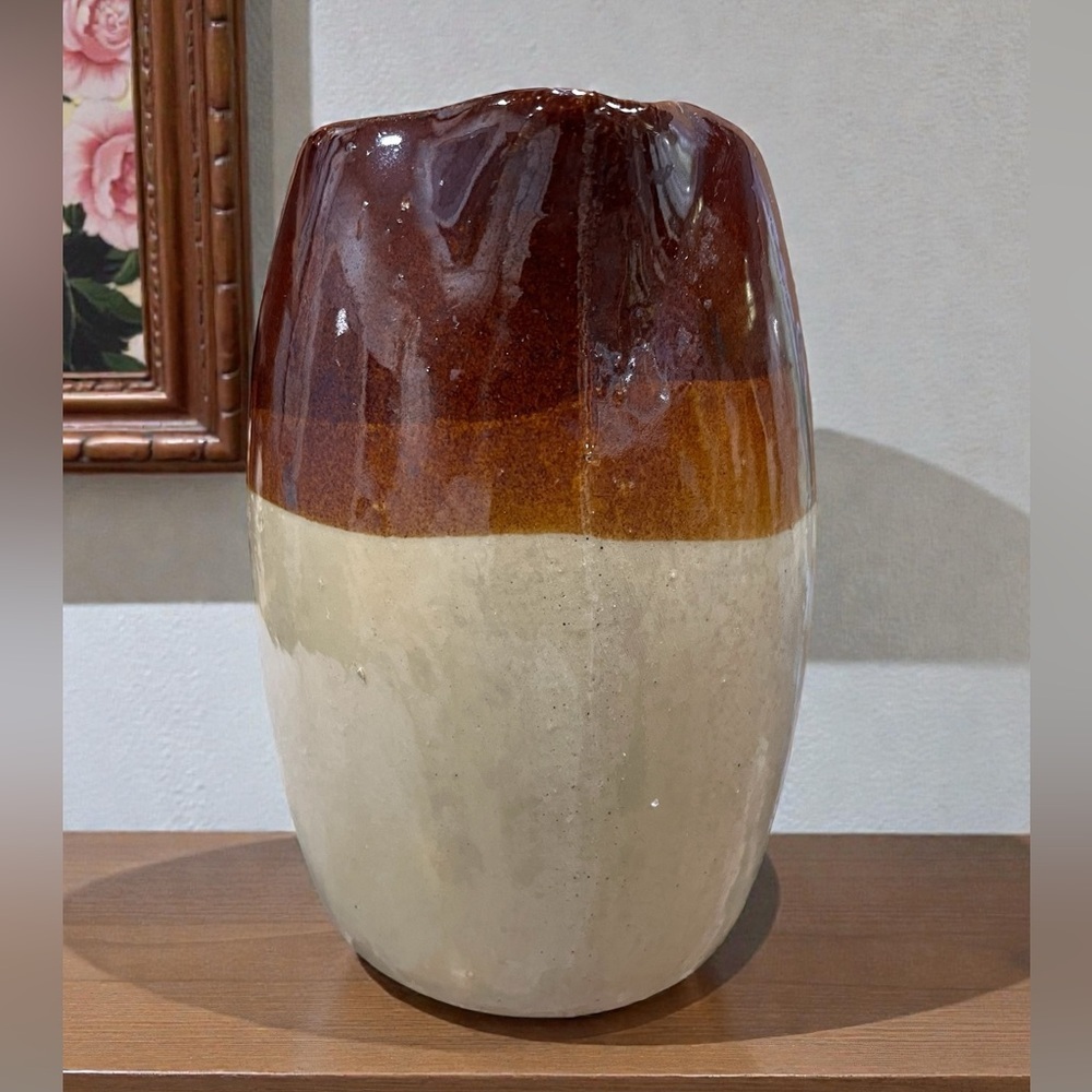 Vintage 70’s three tone earthen stoneware milk pitcher/vase -Zanesville (?)